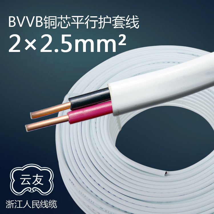 纯铜 BVVB2芯2.5平方护套线明线 100米/卷
